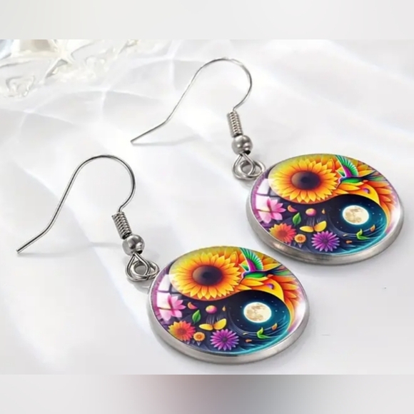 2/$30 Or 3/$35 Y2K Silver Colorful Yin Yang Sunflower Summer Earrings (#086) - Picture 3 of 6